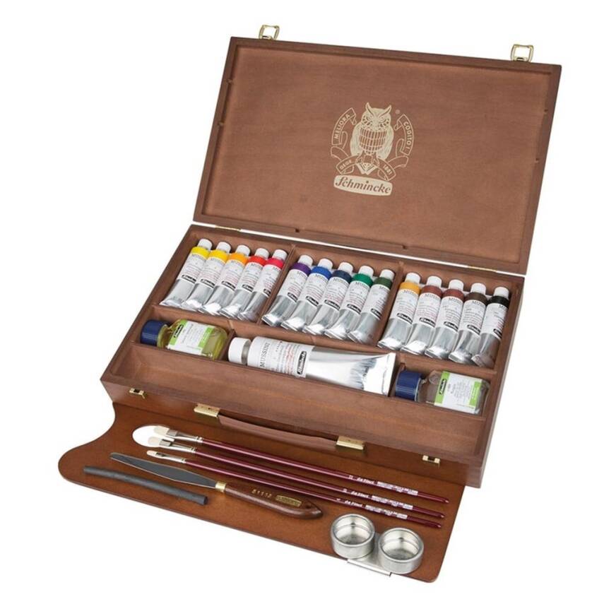 Schmincke MUSSINI drvena kutija sa bojama 15 x 35 ml i belom 150 ml