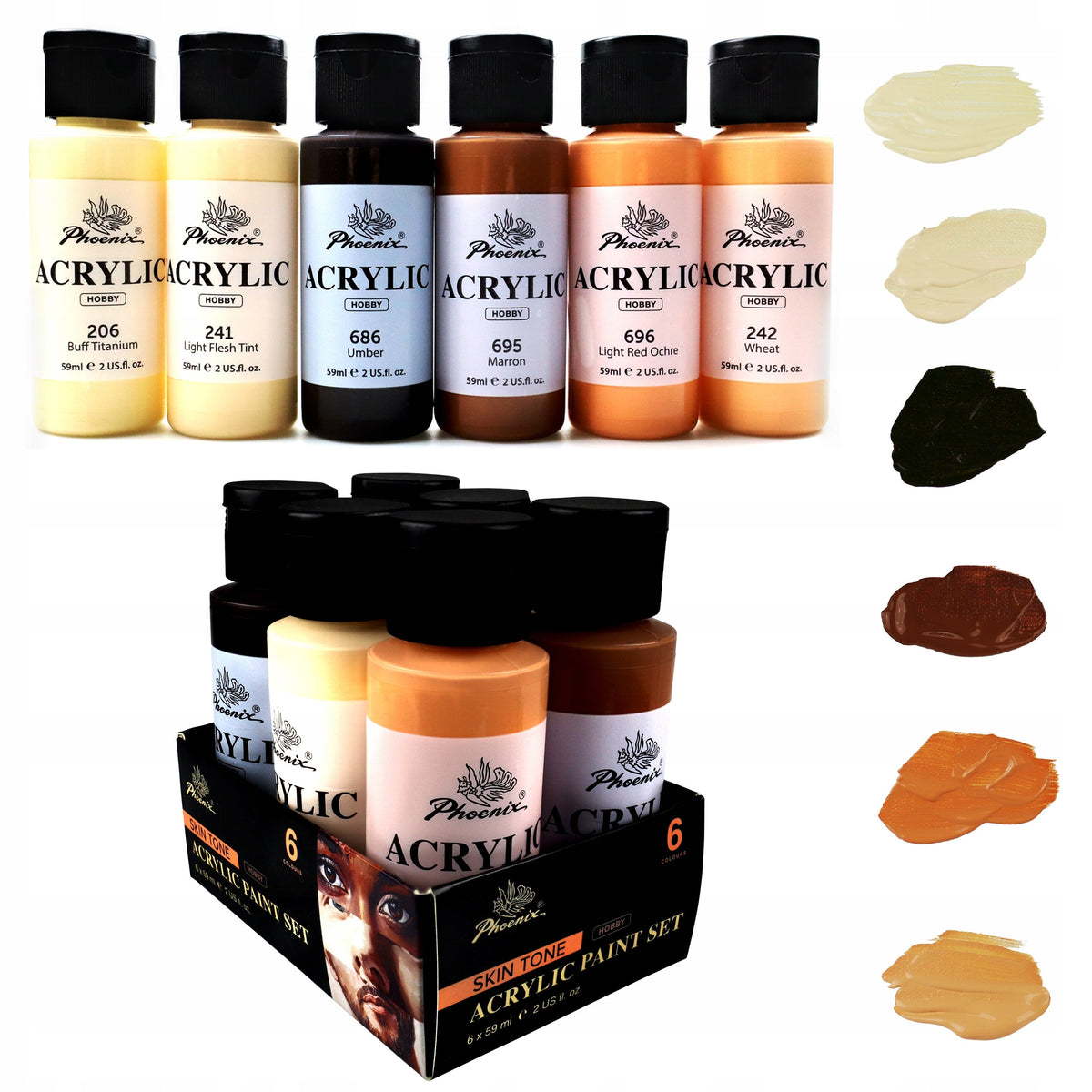 Set 6 akrilnih boja Phoenix – nijanse kože 6 x 59 ml