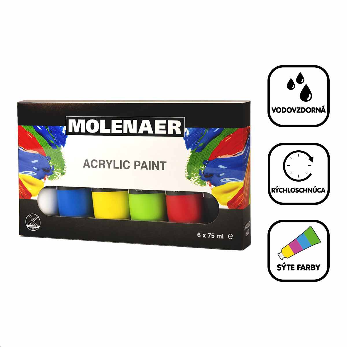 Set akrilnih boja Molenaer 6 x 75 ml - miks boja