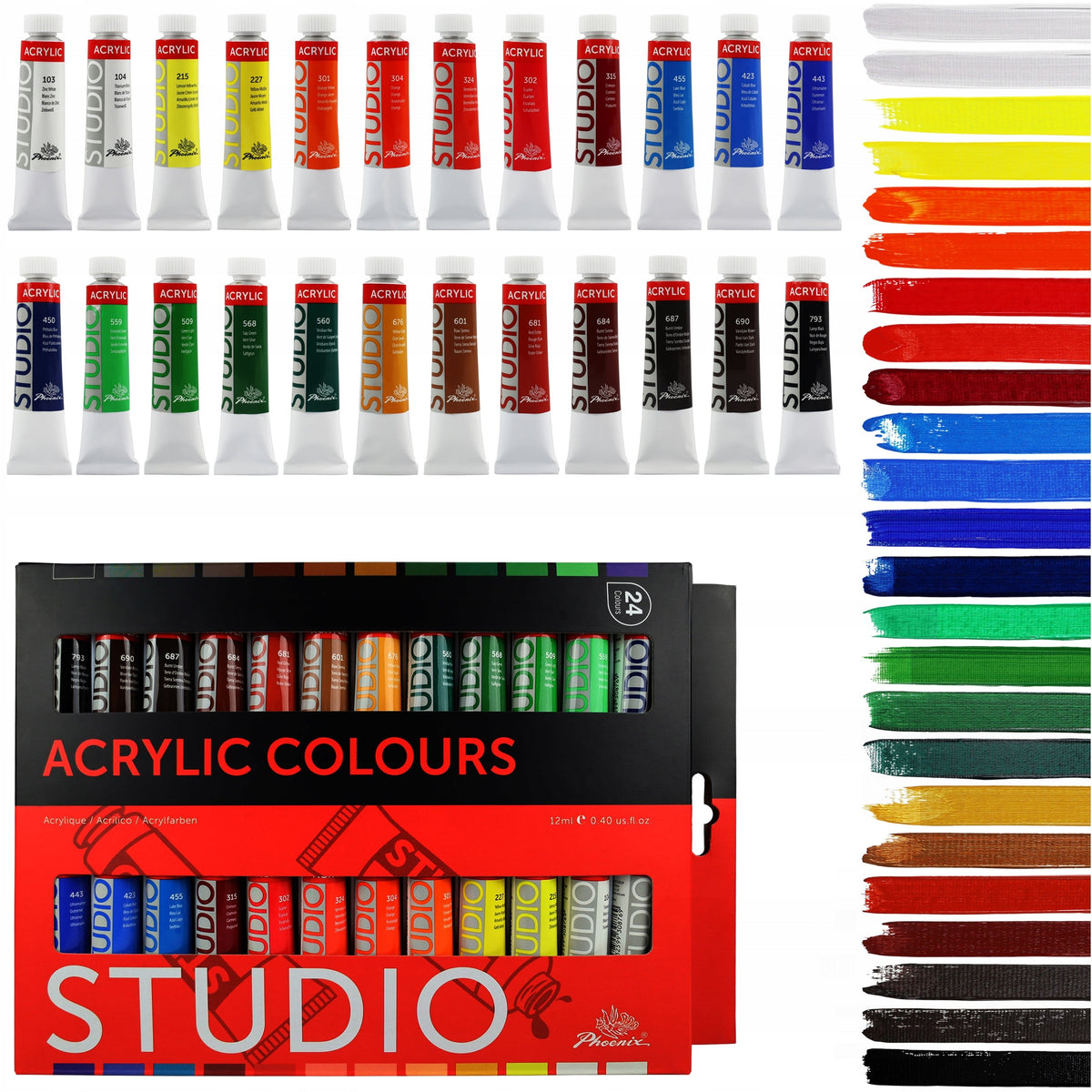 Set akrilnih boja Phoenix, 12–24 x 12 ml