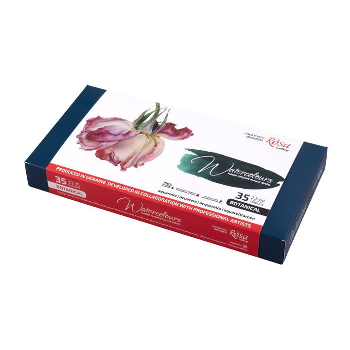 Set akvarel boja "Botanical" ROSA GALLERY, metalna kaseta, 35 boja, pune kocke — slika 1