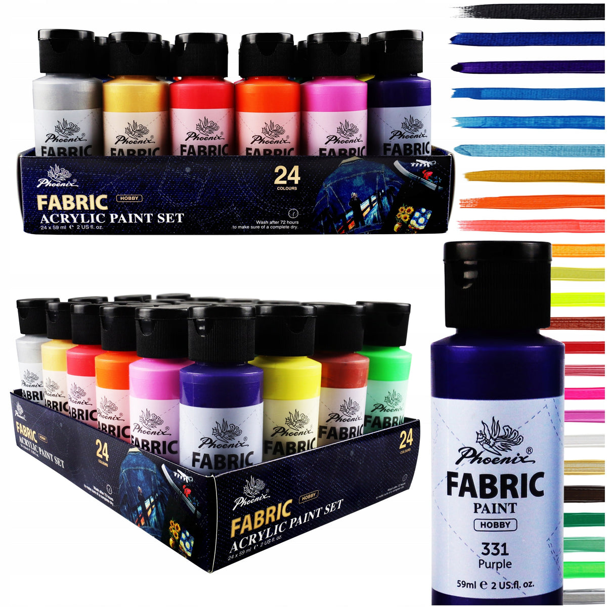 Set boja za tekstil Phoenix 12–24 x 59 ml