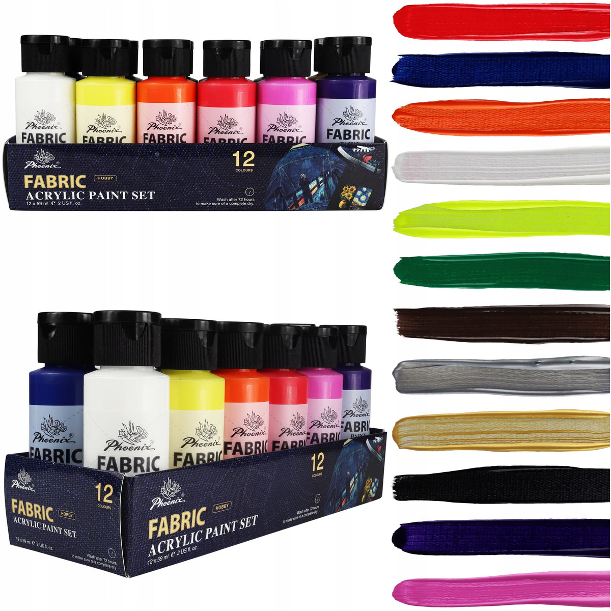 Set boja za tekstil Phoenix 12–24 x 59 ml