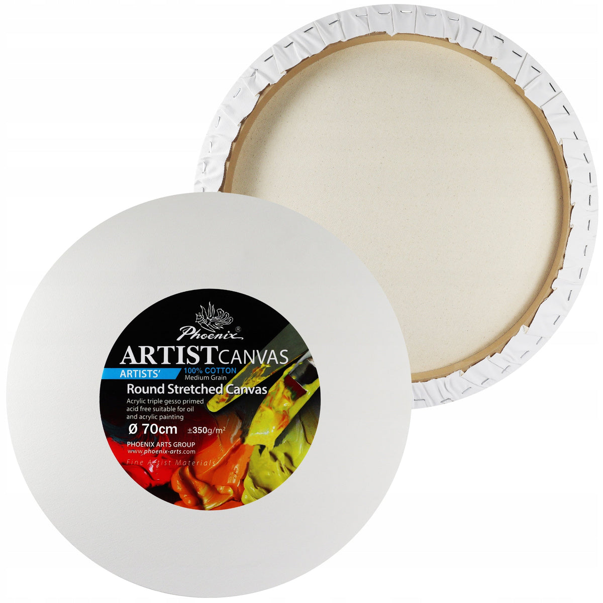 Slikarsko platno Phoenix na ramu, okruglo, 350 g/m², prečnik 15–105 cm (osnovna dimenzija 20 cm)