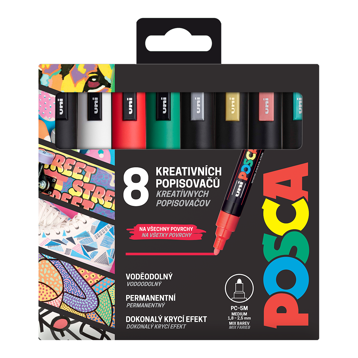 Posca set markera PC-5M CHRISTMAS, 1,8 - 2,5 mm, novogodišnje boje - 8 kom