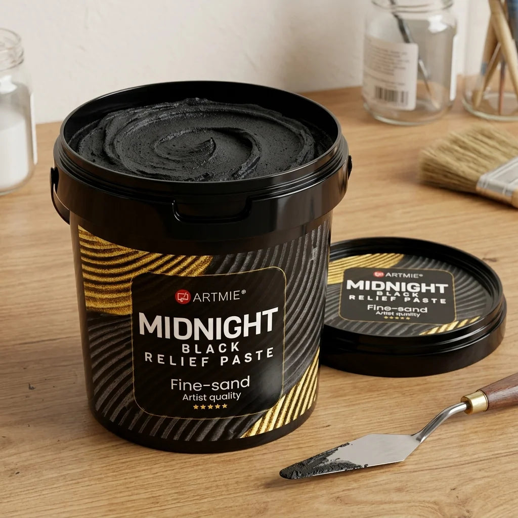 Otvoreno pakovanje ARTMIE Midnight — vidljiva crna peščana pasta unutra