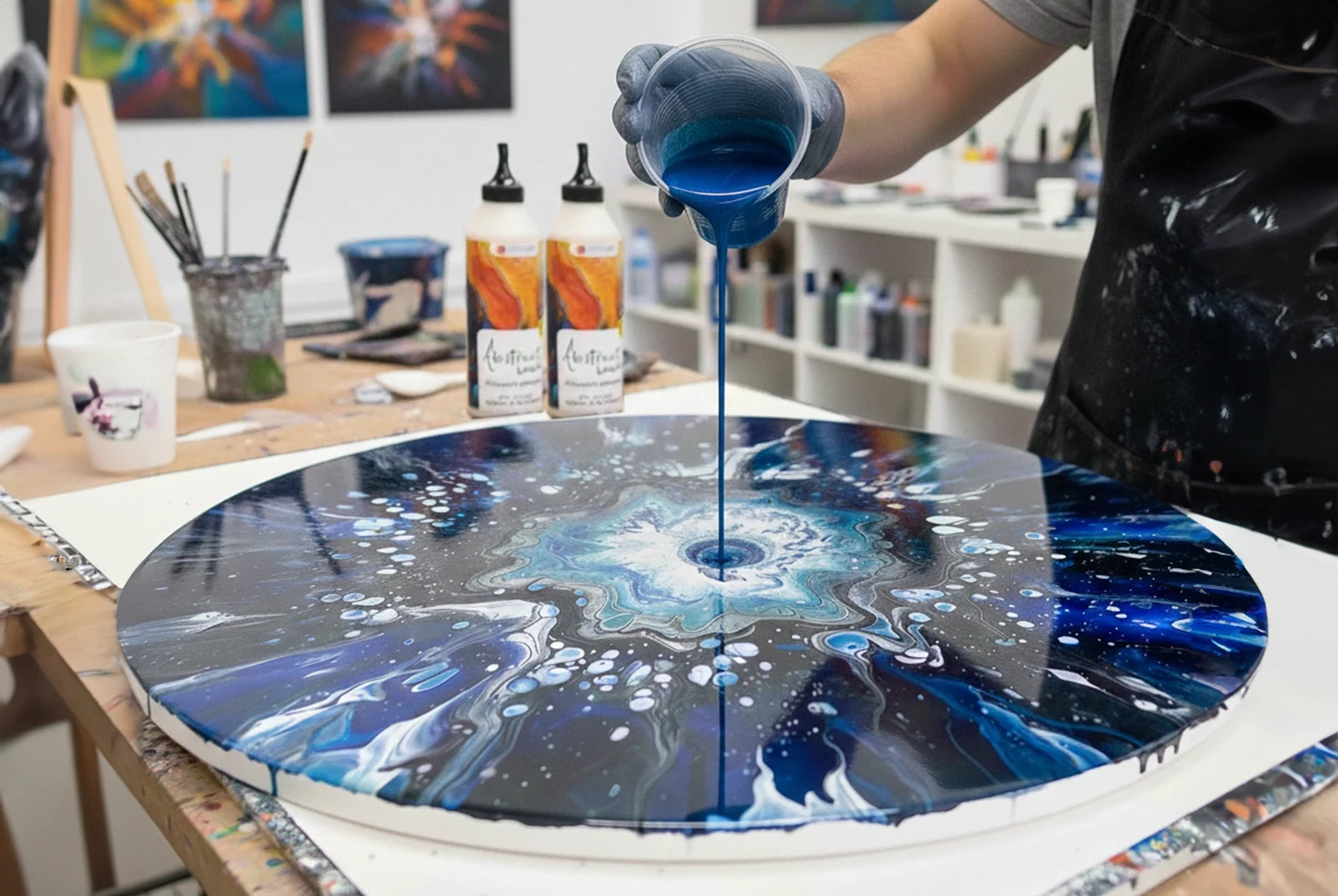 Pouring tehnika na okruglom slikarskom platnu ARTMIE