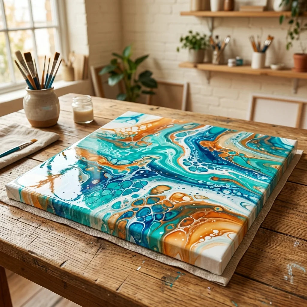 Fluid art slika se suši na ravnoj površini